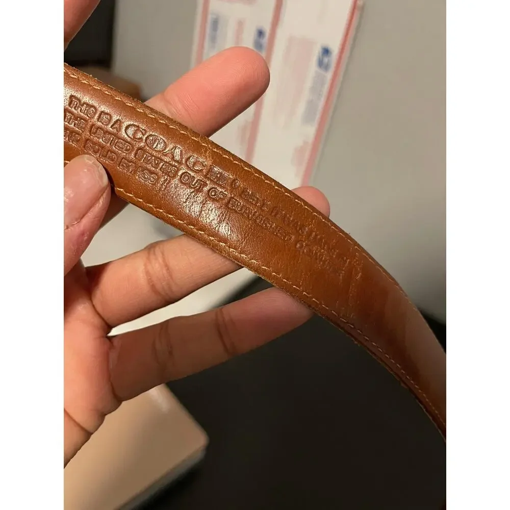 Coach Mens Belt Size 36 Brown Leather Glove Tanned Solid Brass Buckle Casual